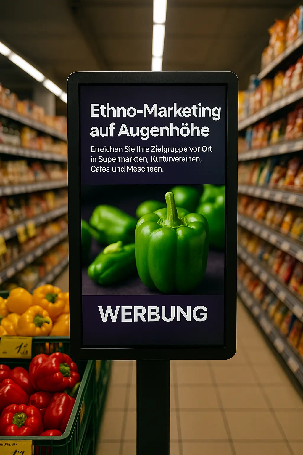Werbedisplay im türkischen Supermarkt